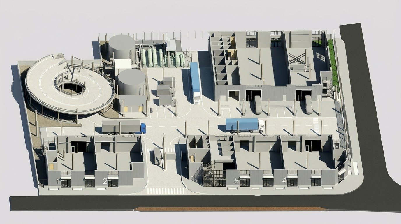 Spiral rampalı sanayi sitesinin maket görünümü
